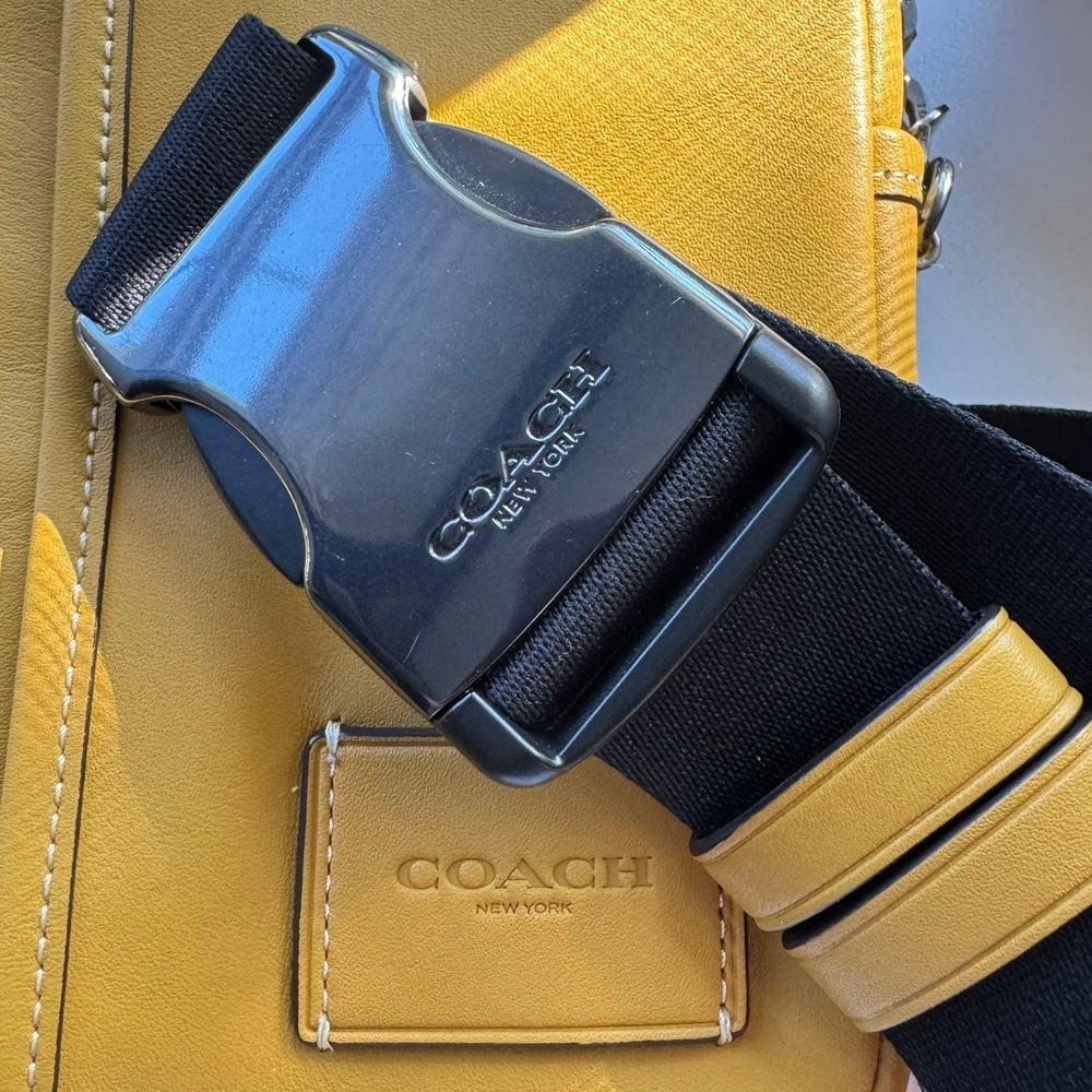 Coach Edge L Pack Small Leather Flax Yellow Sling Bag CM154 Unisex Travel Carry - Picture 3 of 9